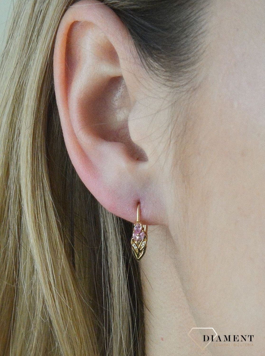 Złote kolczyki dla dziewczynki 585 'Różowy kwiat' KL 11342B.jpg